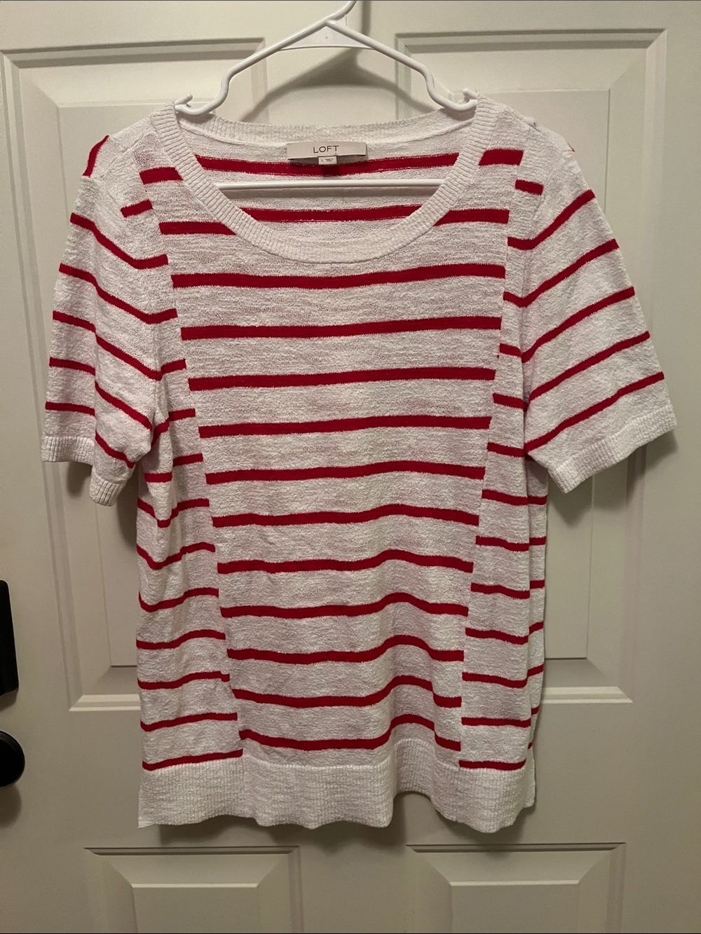 LOFT White and Red Striped Short Sleeve Knit Tee